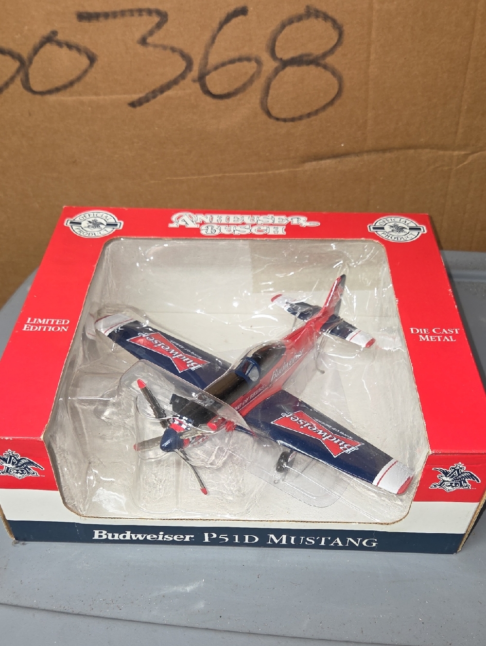 Budweiser Red & Navy Die-Cast P-51D Mustang Toy Plane